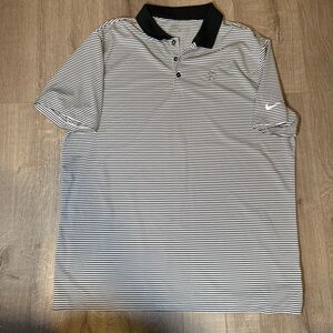 (SOLD) Nike Mickey Mouse Men's Polo Shirt - Black and White Stripes